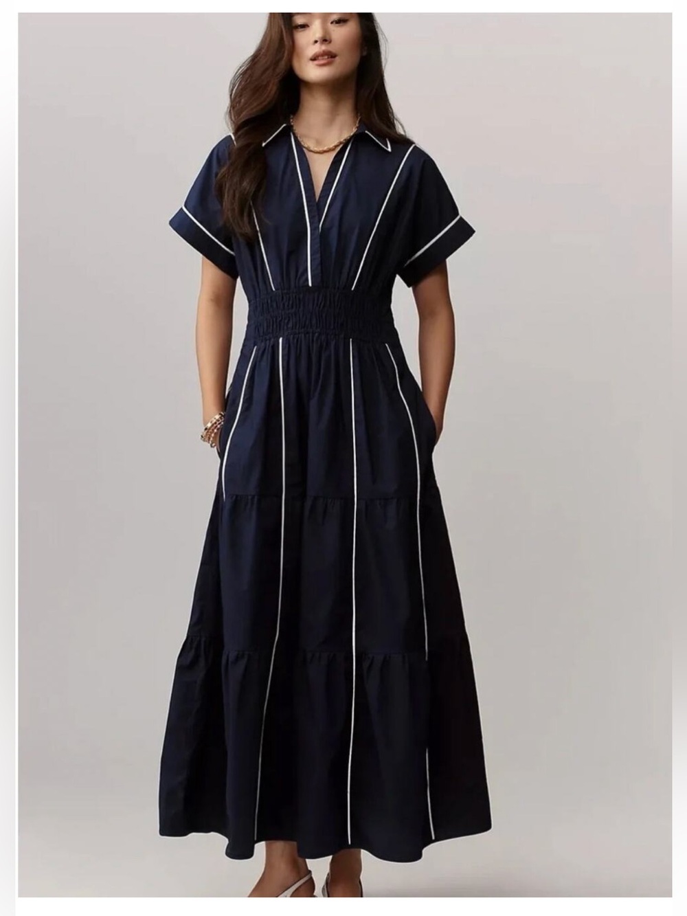 Anthropologie Maxi Dress with White Trim